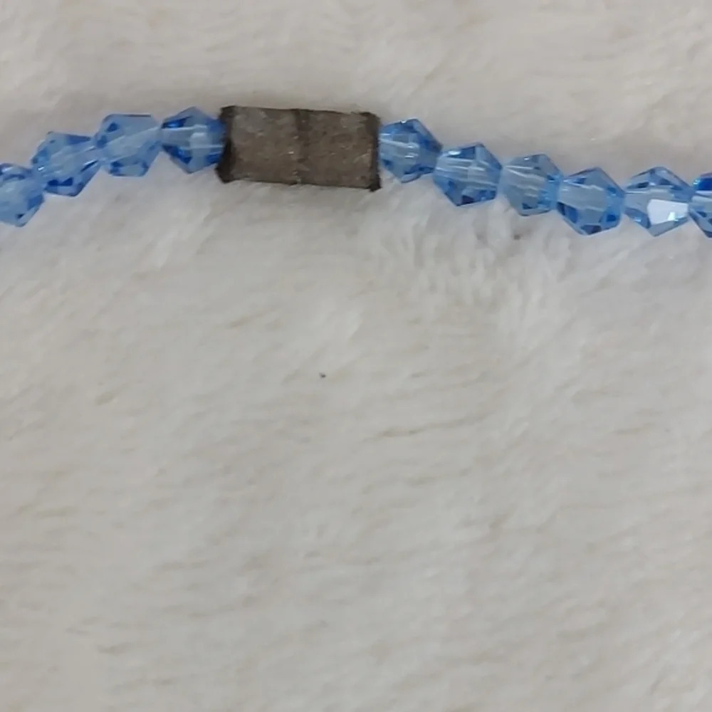Vtg Blue Crystal Statement Necklace Beaded Bib Necklace Sparkly Wedding Guest - Picture 5 of 8